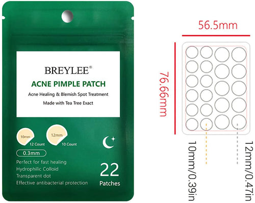 BREYLEE Tea Tree Acne Patch Hydrocolloid Acne Dots (3 Pack Day and Night, 66 Count) Invisible Spot Cover for Acne Absorbing, Pimple Healing, and Blemish Spot Treatment