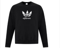 OJIBWE sweat shirt (Black 3 Feather White Logo)