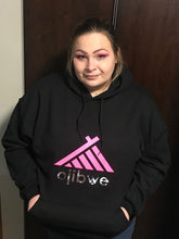 Ojibwe Black hoodie with hot pink with silver metallic logo