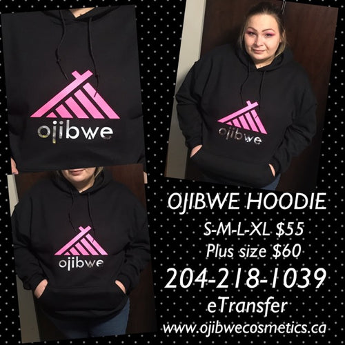 Ojibwe Black hoodie with hot pink with silver metallic logo