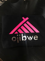 Ojibwe Black hoodie with hot pink with silver metallic logo